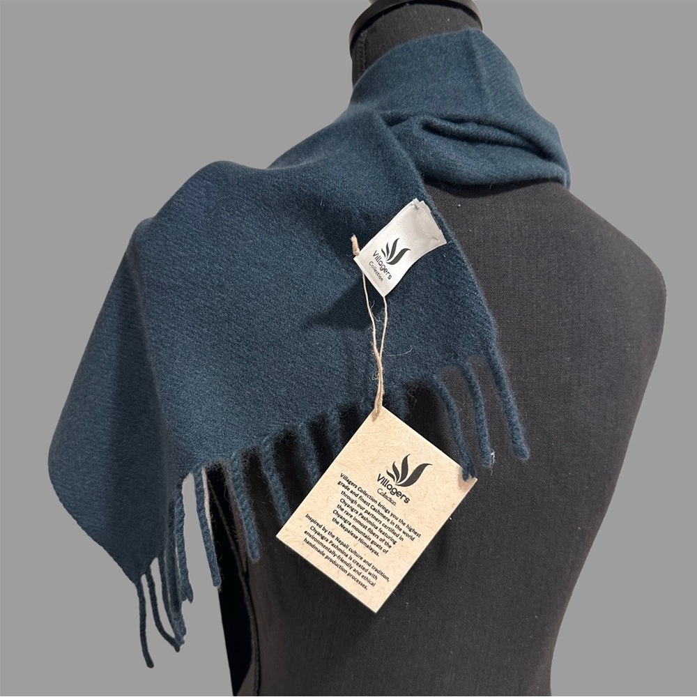 NWT Chyangra Pashmina 100% Pure 4-Ply Cashmere Scarf Handmade Nepal COA- CYAN - Picture 11 of 17